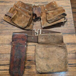 Lot of (2) Vintage Heavy Cowhide and Leather Tool/Carpenter/Fence Builder Belts